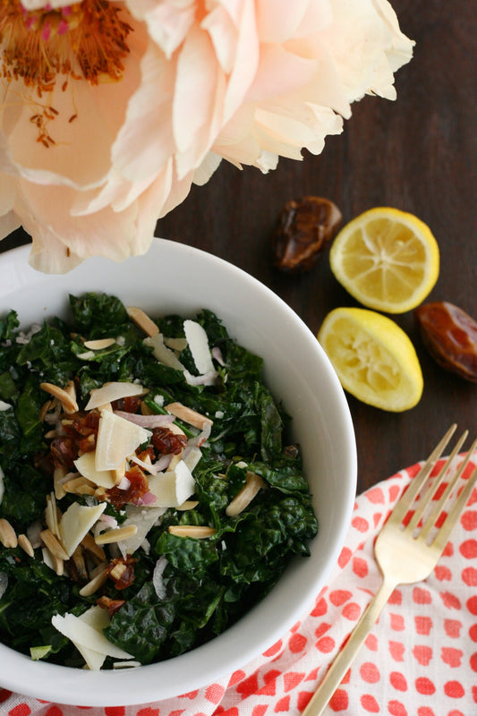 Lactation Recipes: Kale Salad with Dates and Toasted Almonds